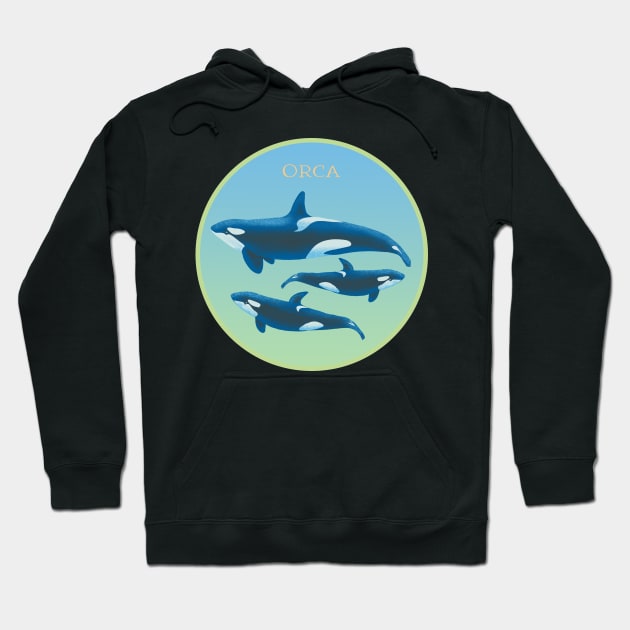 ORCA trio, Killer Whale, Dolphin - green blue Hoodie by LeanneTalbot